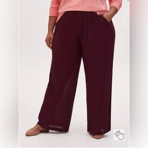 Torrid 4X Gauze Smock Wide Leg Pants NWT Burgundy